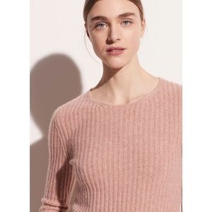 Vince Pink Cashmere Wool Ribbed Sweater Large
